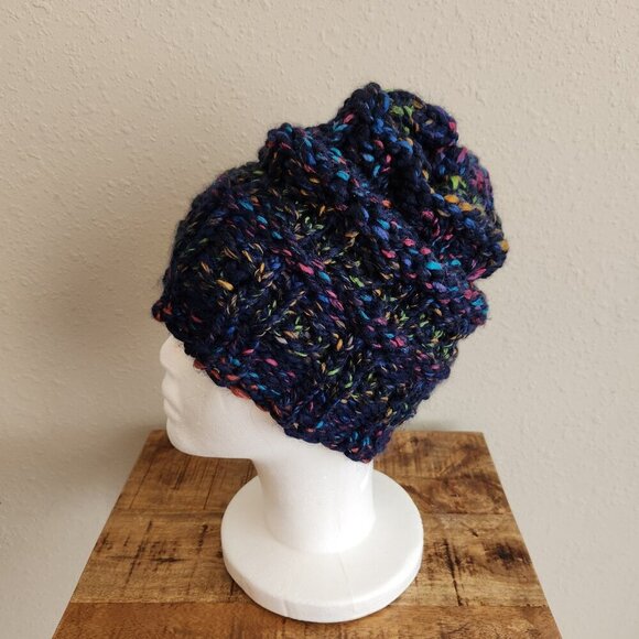 Blue Speckled Hand Knit Winter Hat - Picture 5 of 5